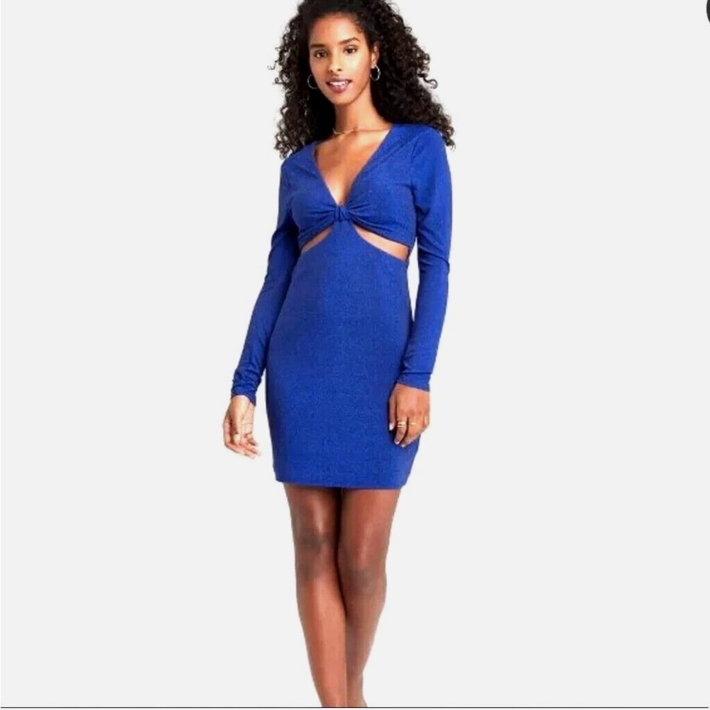 Wild Fable Long Sleeve Cut Out Lurex Bodycon Lapis Dress